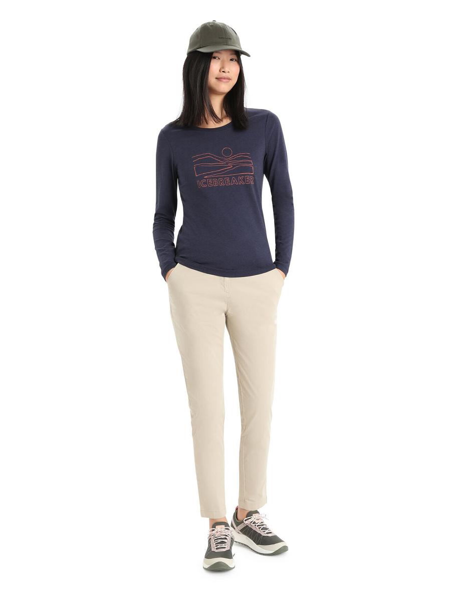 Women's Icebreaker Merino Central Classic T-Shirt Sunset Long Sleeve Midnight Navy | CA 1314WNBY